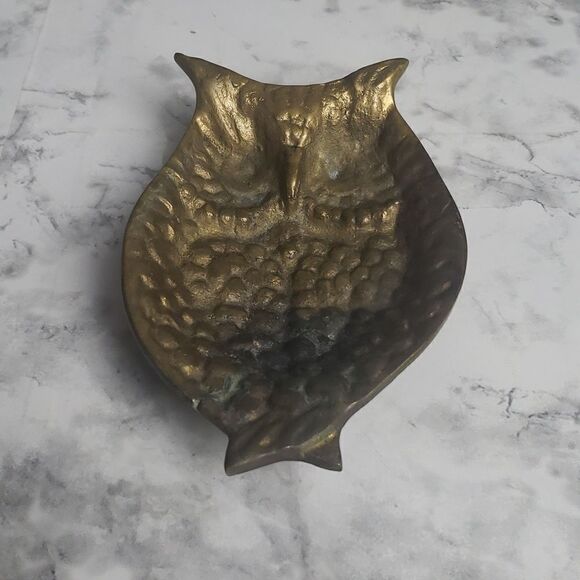 Vintage Textured Brass Owl Trinket Coin/Ring Dish Ashtray MCM Mid Century 1960s - Picture 1 of 8